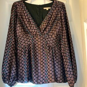 Nanette Lepore 100% silk polka-dot blouse, lined, back zip closure, 2